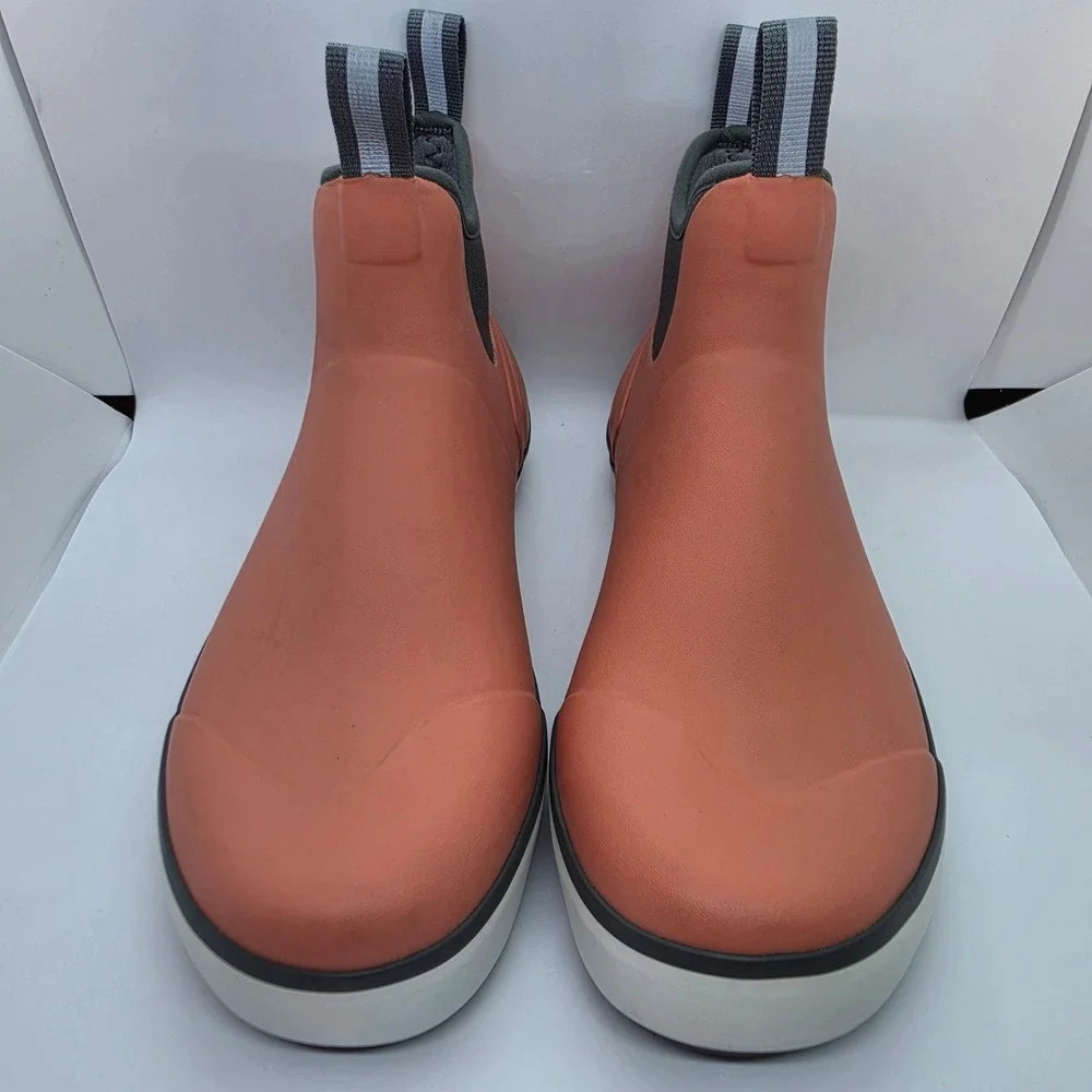 Showave Mens Deck Boots Orange Waterproof Rubber Fishing Boating Shoes Size 11